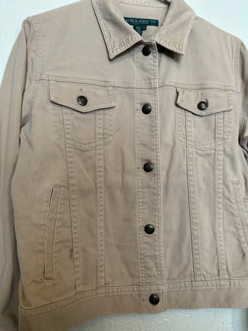 Ralph Lauren Light Tan Button-Up Jean Jacket W Corduroy Collar GUC M - Picture 3 of 5